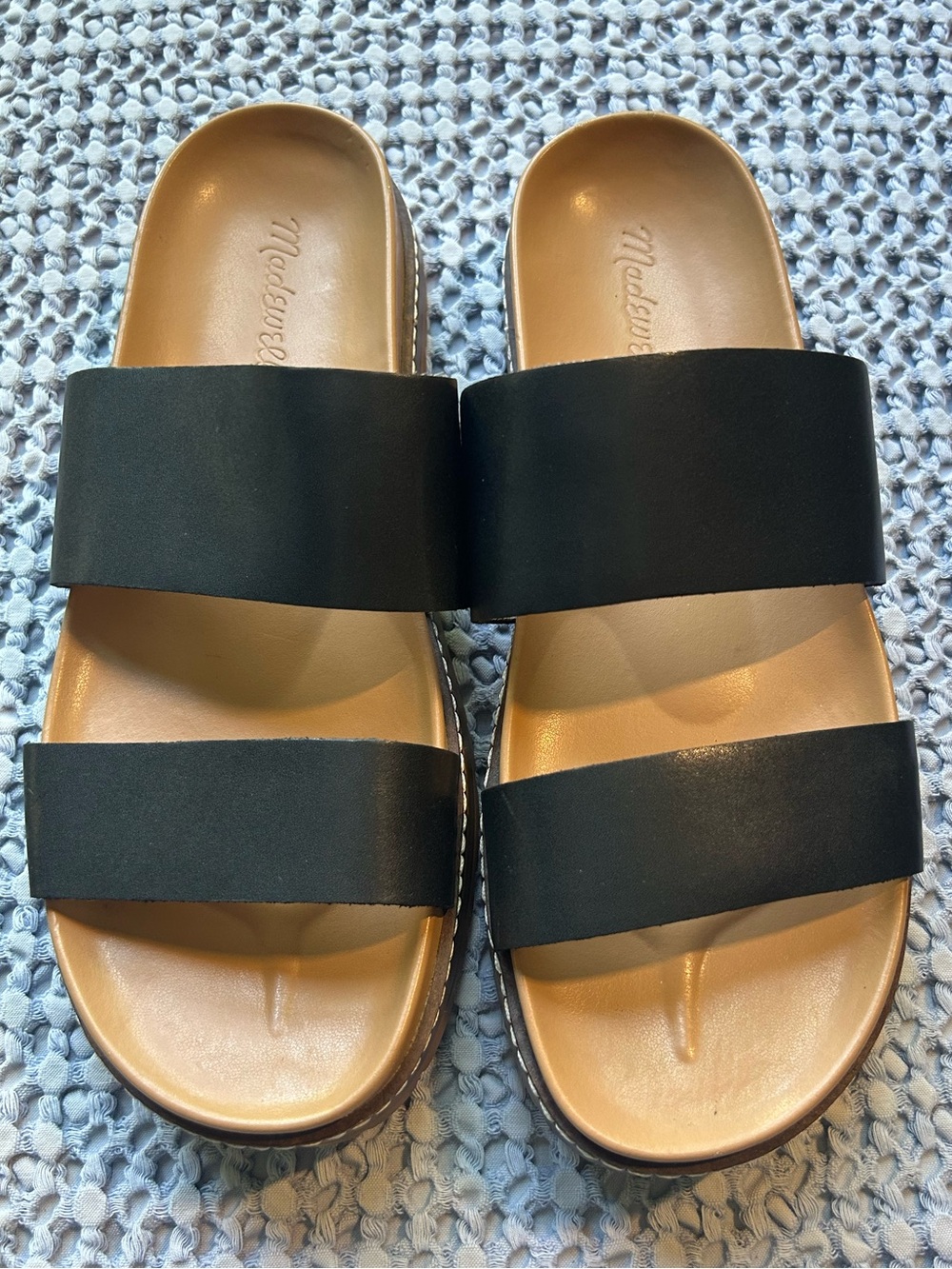 Madewell Black & Tan Double Strap Slide Sandals